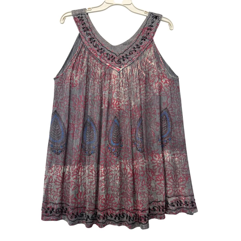 JUST CRUISING Sleeveless Tunic Tank Top Women's One Size Fits All Gray Red NWOT